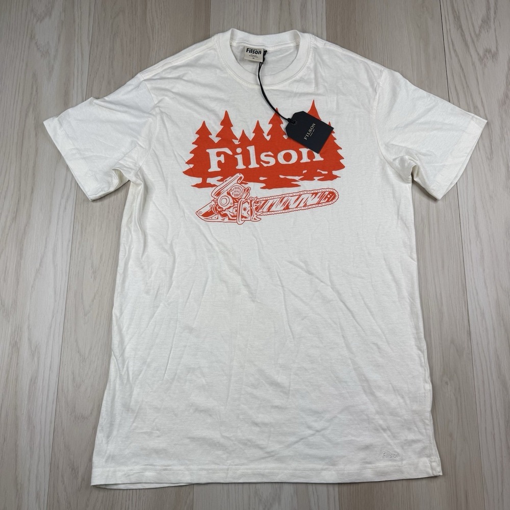 Filson Ranger Graphic Tee Gorpcore Casual White Orange Chainsaw Mens Medium NWT